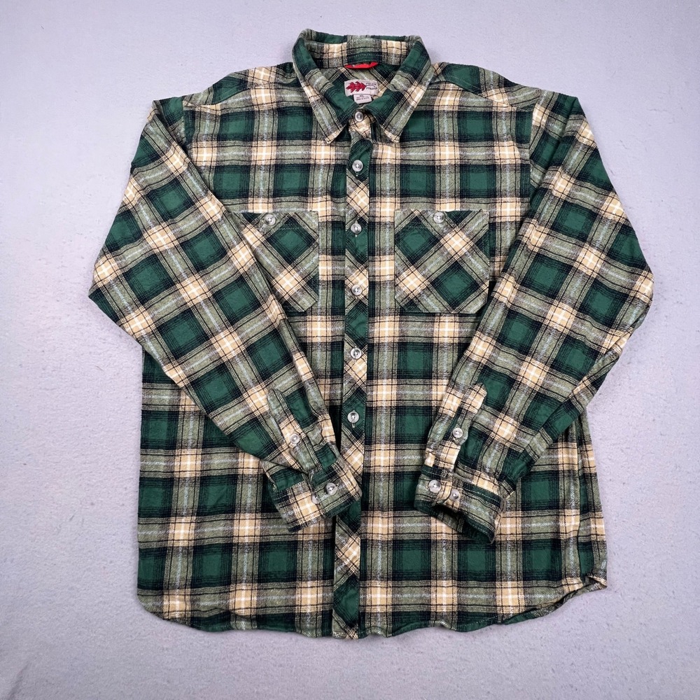 Field & Forest Flannel Shirt Mens XXL Green Plaid Cotton Button Down Outdoor
